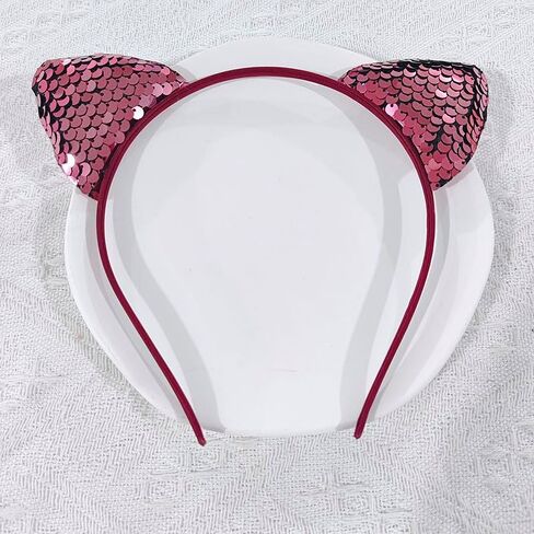 RFTWXHPN White Glitter Cat Ears Headband for Women Girls Sequin Cat Ear Headbands Halloween Cosplay Costume Hair Accessories for Women Cute Cat Ears Head Bands Cat Ear Hair Hoop Bands in Saudi Arabia
