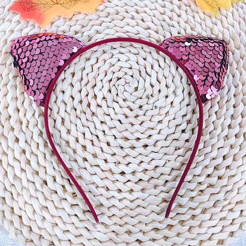 RFTWXHPN White Glitter Cat Ears Headband for Women Girls Sequin Cat Ear Headbands Halloween Cosplay Costume Hair Accessories for Women Cute Cat Ears Head Bands Cat Ear Hair Hoop Bands in Saudi Arabia