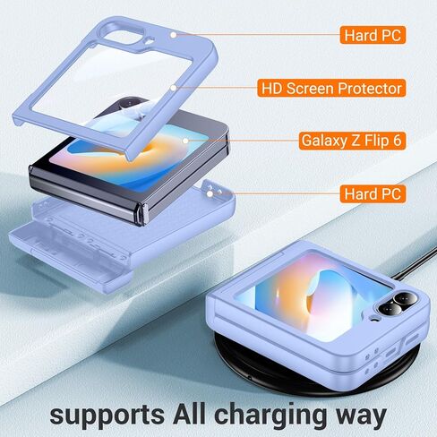 Temdan for Samsung Galaxy Z Flip 6 Case with [Built-in Front Screen Protector] [Kickstand][Hinge Protection][Hard PC] Ultra-Thin Shockproof Protective Phone Case for Galaxy Z Flip 6 -Green in Kuwait