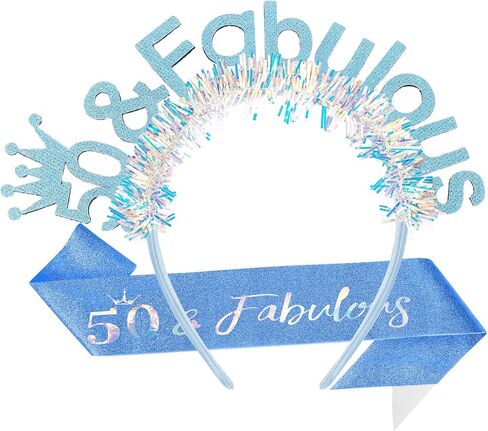 Aoprie 50 & Fabulous Birthday Sash for Women Birthday Tiara & Crowns for Heads for Girls Happy Birthday Expishory Taffic Supllies Blue ، 2 pack in Saudi Arabia