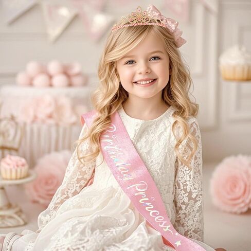 Birthday Sash for Women Birthday Crown for Girls Pink Princess Birthday Decorations Gold Birthday Tiara Rhinestone Crystal Birthday Gifts for Women Happy Birthday Party Favors in Saudi Arabia
