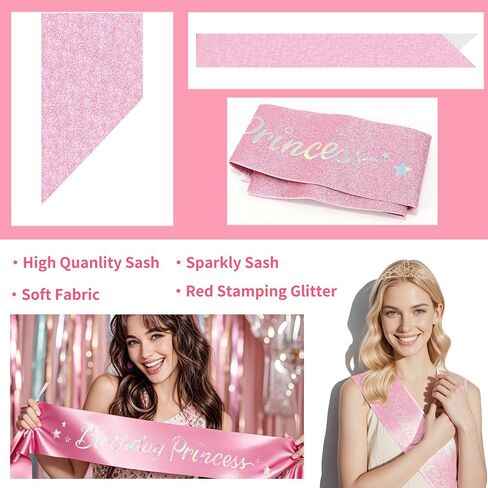 Birthday Sash for Women Birthday Crown for Girls Pink Princess Birthday Decorations Gold Birthday Tiara Rhinestone Crystal Birthday Gifts for Women Happy Birthday Party Favors in Saudi Arabia