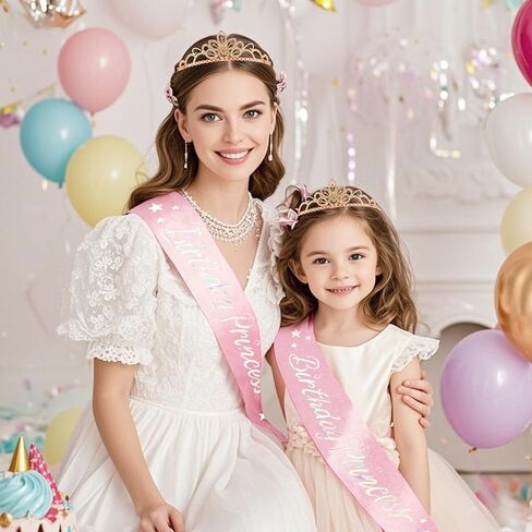 Birthday Sash for Women Birthday Crown for Girls Pink Princess Birthday Decorations Gold Birthday Tiara Rhinestone Crystal Birthday Gifts for Women Happy Birthday Party Favors in Saudi Arabia