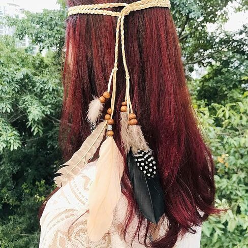 Campsis Indian Peacock Feather Headbands Boho Princess Head Chain Bule Adjust Headdress Handmade Rope Hair Accessories for Women and Girls (B) in Kuwait