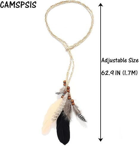 Campsis Indian Peacock Feather Headbands Boho Princess Head Chain Bule Adjust Headdress Handmade Rope Hair Accessories for Women and Girls (B) in Kuwait