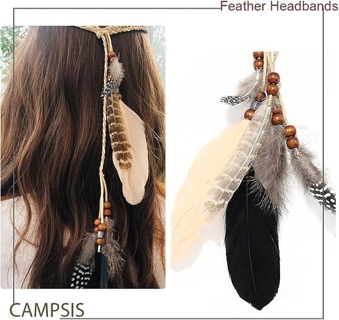Campsis Indian Peacock Feather Headbands Boho Princess Head Chain Bule Adjust Headdress Handmade Rope Hair Accessories for Women and Girls (B) in Kuwait