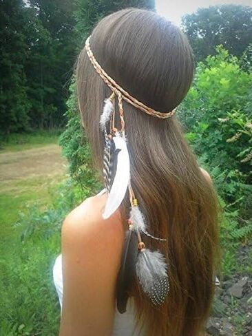 Campsis Indian Peacock Feather Headbands Boho Princess Head Chain Bule Adjust Headdress Handmade Rope Hair Accessories for Women and Girls (B) in Kuwait