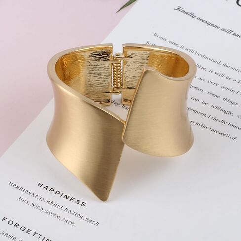Gold Color Wide Arm Cuff Bracelet for Women Thick Chunky Statement Alloy Metal Fashion Wrist Wrap Non Tarnish Bangle Jewelry in Kuwait