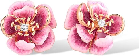 Santuzza Sterling Silver Gemstone Enamel Flower Earrings in Saudi Arabia