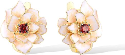 Santuzza Sterling Silver Gemstone Enamel Flower Earrings in Saudi Arabia