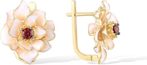 Santuzza Sterling Silver Gemstone Enamel Flower Earrings in Saudi Arabia