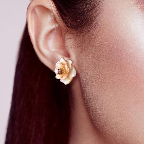 Santuzza Sterling Silver Gemstone Enamel Flower Earrings in Saudi Arabia