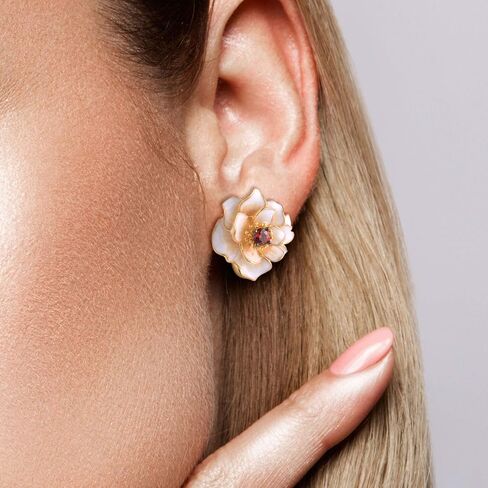 Santuzza Sterling Silver Gemstone Enamel Flower Earrings in Saudi Arabia