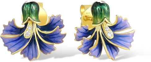Santuzza Sterling Silver Gemstone Enamel Flower Earrings in Saudi Arabia