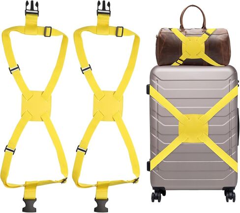 uxcell 2 Pcs Luggage Straps Bungees Adjustable Luggage Strap Buckle Carry Bag Elastic Suitcase Strap Belt Airport Travel Accessories for Travel Baggage Handbag Add Bag, Yellow in Saudi Arabia