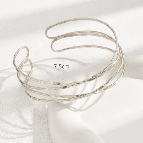 Dainty 14k Gold Cuff Bracelet for Women Thin Silver Geometry Bangle Fashion Open Adjustable Bracelet Minimalist Jewelry Accessories in Saudi Arabia