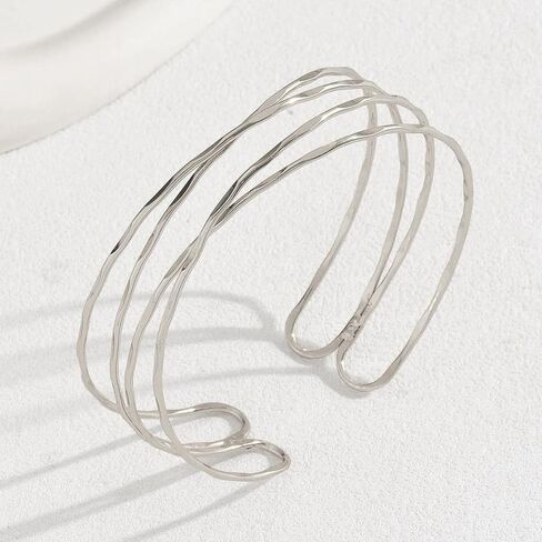 Dainty 14k Gold Cuff Bracelet for Women Thin Silver Geometry Bangle Fashion Open Adjustable Bracelet Minimalist Jewelry Accessories in Saudi Arabia
