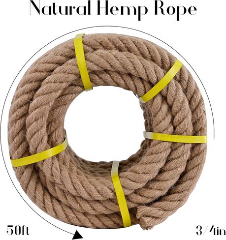 Jute Rope 1/2 Inch x 100Ft,Natural Hemp Rope,Thick Rope,Swing Rope,Heavy Duty Rope Available as Tug of War Rope,Nautical Rope,Craft Rope,Lasso Rope and Rope for Hammock,etc. in Saudi Arabia