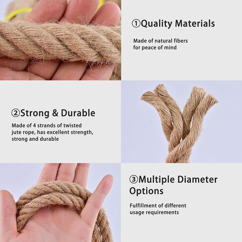Jute Rope 1/2 Inch x 100Ft,Natural Hemp Rope,Thick Rope,Swing Rope,Heavy Duty Rope Available as Tug of War Rope,Nautical Rope,Craft Rope,Lasso Rope and Rope for Hammock,etc. in Saudi Arabia