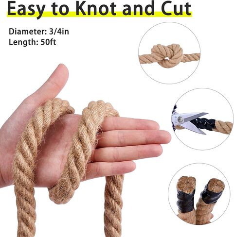 Jute Rope 1/2 Inch x 100Ft,Natural Hemp Rope,Thick Rope,Swing Rope,Heavy Duty Rope Available as Tug of War Rope,Nautical Rope,Craft Rope,Lasso Rope and Rope for Hammock,etc. in Saudi Arabia