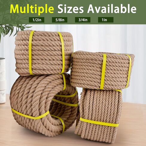 Jute Rope 1/2 Inch x 100Ft,Natural Hemp Rope,Thick Rope,Swing Rope,Heavy Duty Rope Available as Tug of War Rope,Nautical Rope,Craft Rope,Lasso Rope and Rope for Hammock,etc. in Saudi Arabia