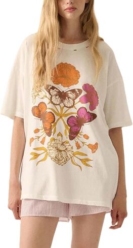 Women Girls Cute Vintage Oversized Floral Graphic Tees Y2K Chic Baggy T Shirts Teen Preppy Coastal Summer Tops in Saudi Arabia