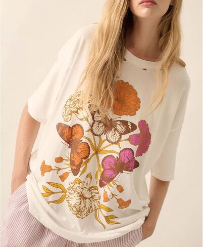 Women Girls Cute Vintage Oversized Floral Graphic Tees Y2K Chic Baggy T Shirts Teen Preppy Coastal Summer Tops in Saudi Arabia