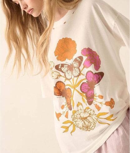 Women Girls Cute Vintage Oversized Floral Graphic Tees Y2K Chic Baggy T Shirts Teen Preppy Coastal Summer Tops in Saudi Arabia