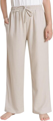 Weintee Women's Petite Wide Leg Linen Pants Lightweight Summer Pants in Kuwait