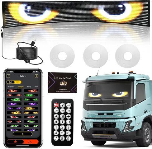 52x7.48Inch Devil Eyes for Windshield, LED Eyes Lights for Truck, Dynamic Digital Scrolling LED Display, App Control and Remote Control, LED Lights for Business Shop Bar (Large Size for Cars/Trucks) in Kuwait