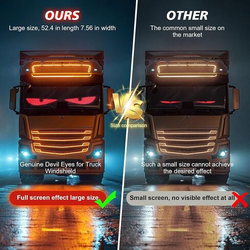 52x7.48Inch Devil Eyes for Windshield, LED Eyes Lights for Truck, Dynamic Digital Scrolling LED Display, App Control and Remote Control, LED Lights for Business Shop Bar (Large Size for Cars/Trucks) in Kuwait