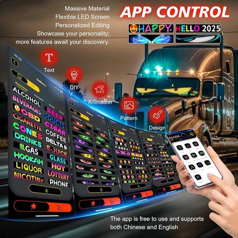 52x7.48Inch Devil Eyes for Windshield, LED Eyes Lights for Truck, Dynamic Digital Scrolling LED Display, App Control and Remote Control, LED Lights for Business Shop Bar (Large Size for Cars/Trucks) in Kuwait