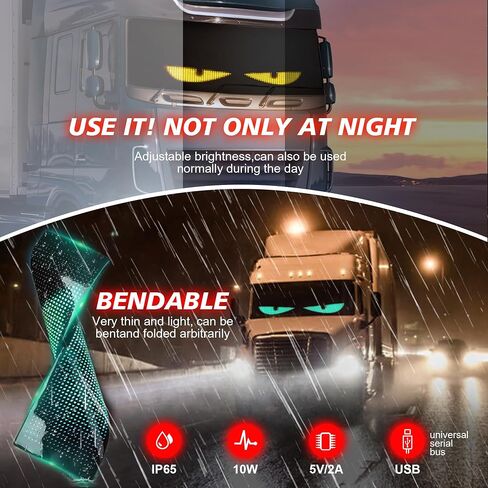 52x7.48Inch Devil Eyes for Windshield, LED Eyes Lights for Truck, Dynamic Digital Scrolling LED Display, App Control and Remote Control, LED Lights for Business Shop Bar (Large Size for Cars/Trucks) in Kuwait