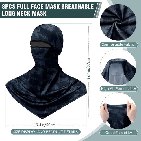 8 Pcs Balaclava Full Face Masks Summer Balaclava Long Face and Neck Cover Breathable Sun Protection for Men Women in Saudi Arabia