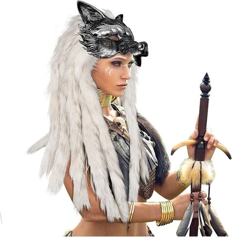 قناع L'Vow Voking Fur Wolf Cosplay Cosplay Accopary للنساء رجال Halloween Larp in Saudi Arabia