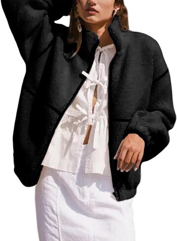 Yeokou Womens Sherpa Fleece Jackets Stand Collar Zip Up Fall Winter Casual 2025 Fuzzy Coats with Pockets in Saudi Arabia