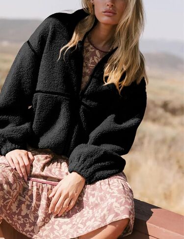 Yeokou Womens Sherpa Fleece Jackets Stand Collar Zip Up Fall Winter Casual 2025 Fuzzy Coats with Pockets in Saudi Arabia