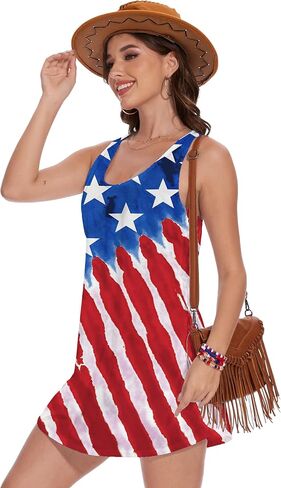 TMSD Women's Independence Day Dress American Flag Patriotic Stars Stripes Graphic Sleeveless Mini Dress in Saudi Arabia