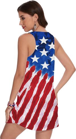 TMSD Women's Independence Day Dress American Flag Patriotic Stars Stripes Graphic Sleeveless Mini Dress in Saudi Arabia
