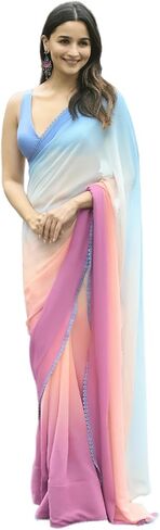Women's Printed Pure Georgette Saree With Unstitched Blouse Piece (Rocky Aur Rani Ki Prem Kahani Saree) in Kuwait
