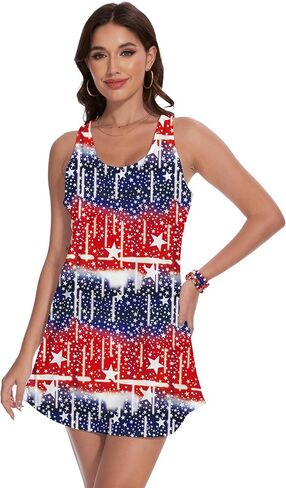 TMSD Women's Independence Day Dress American Flag Patriotic Stars Stripes Graphic Sleeveless Mini Dress in Kuwait