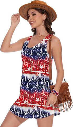 TMSD Women's Independence Day Dress American Flag Patriotic Stars Stripes Graphic Sleeveless Mini Dress in Kuwait