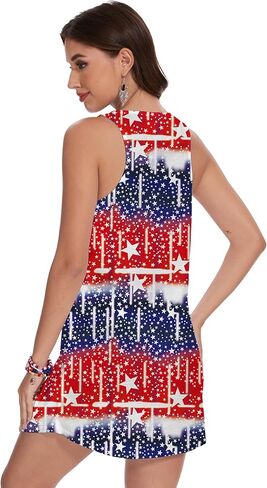 TMSD Women's Independence Day Dress American Flag Patriotic Stars Stripes Graphic Sleeveless Mini Dress in Kuwait