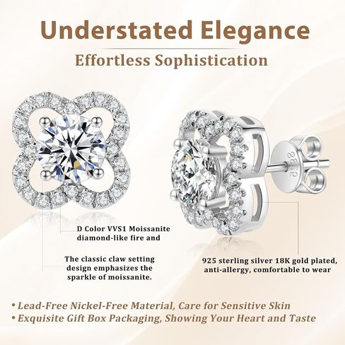 Floral Moissanite Stud Earrings 0.7-3 Carat D Color VVS1 Lab Cultured Diamond Earrings Sterling Silver 18K Gold Plated Hypoallergenic Friction Back Earrings for Women Men Jewelry in Kuwait