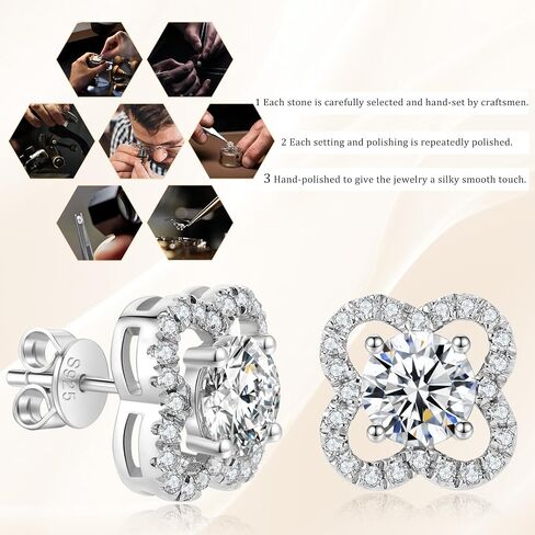 Floral Moissanite Stud Earrings 0.7-3 Carat D Color VVS1 Lab Cultured Diamond Earrings Sterling Silver 18K Gold Plated Hypoallergenic Friction Back Earrings for Women Men Jewelry in Kuwait