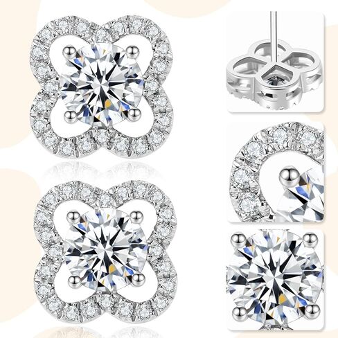Floral Moissanite Stud Earrings 0.7-3 Carat D Color VVS1 Lab Cultured Diamond Earrings Sterling Silver 18K Gold Plated Hypoallergenic Friction Back Earrings for Women Men Jewelry in Kuwait
