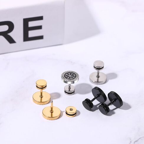 أقراط المقياس المزيفة Aroncent Mens: 3 أزواج من Norse Viking Compass Rune Stains Stains Steel Payge Plugs Plugs - Punk Jewelry مجموعة سيلت الفضة الذهبية in Kuwait
