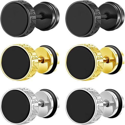 أقراط المقياس المزيفة Aroncent Mens: 3 أزواج من Norse Viking Compass Rune Stains Stains Steel Payge Plugs Plugs - Punk Jewelry مجموعة سيلت الفضة الذهبية in Kuwait
