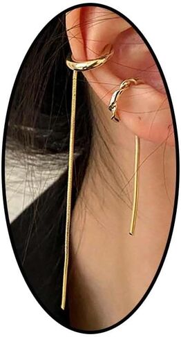 Gold Tassel Ear Cuff Earring Set for Women Minimalist Geometric Zircon Long Fringe Chain Non Piercing Clip On Earrings Trendy Statement Jewelry Gift in Kuwait