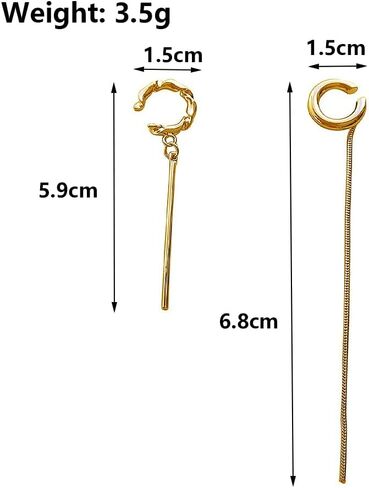 Gold Tassel Ear Cuff Earring Set for Women Minimalist Geometric Zircon Long Fringe Chain Non Piercing Clip On Earrings Trendy Statement Jewelry Gift in Kuwait